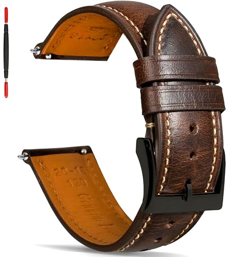 Gomvadr Quick Release Lederarmband, Vintage Öl gegerbt Pull-up Lederband Ersatz Uhrenarmbänder Männer Frauen 16mm 18mm 19mm 20mm 21mm 22mm 24mm