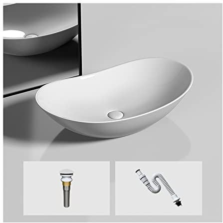 Fregadero para recipiente de tocador Fregadero ovalado para recipiente de 20,4 x 12,5 Fregadero de baño Encimera ovalada Fregadero de tocador para recipiente de baño de cerámica mate con desagü