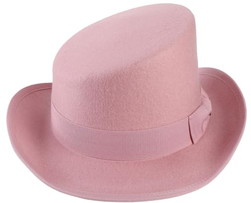 ThiCc Wool Felt Top Hat for Women Men - Unisex Asymmetrical Melon Hat Headdress Carnival Halloween Costume Cocktails Magician Gentlemen Performing Jazz Caps Rock Hat Magic Hat (One Size,Pink)