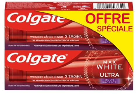 COLGATE Max White Ultra Multiprotection Zahnpasta, strahlendes Weiß, sanft zum Zahnschmelz, 2 x 75 ml