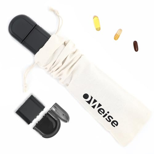 OWeise Wochen-Tablettenbox, tragbarer Pillendose 7 Tage, kompakte und feuchtigkeitsbeständige Pillenbox, ideal für Reisen, praktischer Behälter zur Aufbewahrung von Tabletten und Vitaminen (Schwarz)