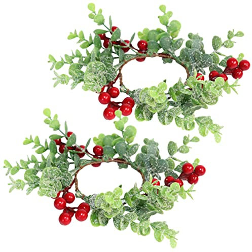 ORFOFE Weihnachtskerzenkränze 2er-Set Rote Beeren Künstlicher Kranz Für Türdekoration
