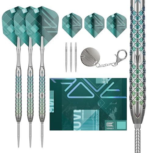 Target Darts Rove Swiss Pont Steeldarts, 90% Tungsten Dart-Set, Barrel 03-22G | Steeldarts-Set, Grün & Silber Darts, Profi Dart-Set mit Swiss Points & Tool