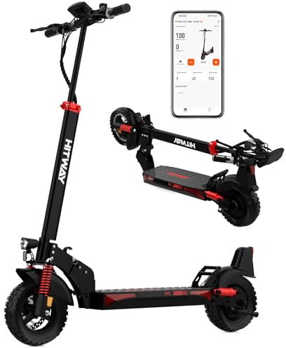HITWAY H9 E-Scooter mit straßenzulassung, faltbarem 10-Zoll-Elektroroller, Doppelte Stoßdämpfer, 48V 15.6Ah-27Ah-Batterie, 500-W-Motor, 70-110KM Reichweite, 20 km/h, mit APP