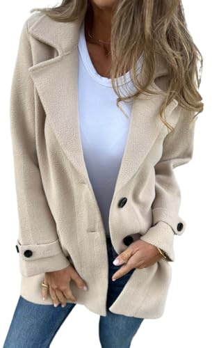 IDEALSANXUN Wool Pea Coats for Women Fall Winter 2025 Peacoat Womens Coat Wool Coat Trench Coat Blazer Jacket Dress Casual Overcoat,Beige,M
