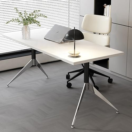HOLGVE Kleiner Konferenztisch, Rechteckiger Büro-Computertisch, Mit Y-förmigen Metallbeinen, Besprechungstisch, Platzsparender Design-Schreibtisch For 4 Personen, Schulungsseminartisch(Wit,55.1x23.6in