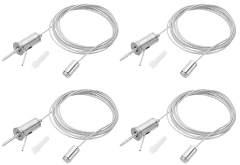 PATIKIL Ceiling Hanging Wire Cable Kit, 2m/6.6ft 4 Set Adjustable Light Suspend Cable Kit Panel Hanging Rope Clamp Slotted Round Nail for Pendant Light Fitting Aquarium Lights, Style 1