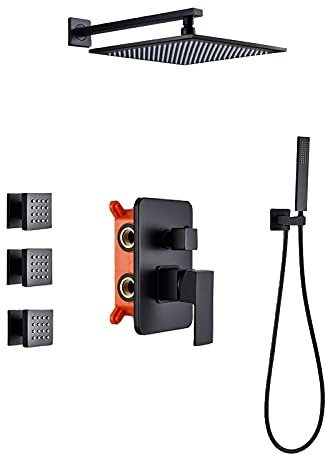 Ensemble de robinet de douche noir avec douchette à main, pommeau de douche à effet pluie et pulvérisation corporelle, poignée unique, kit combiné de douche d'eau chaude et froide pour baignoire et