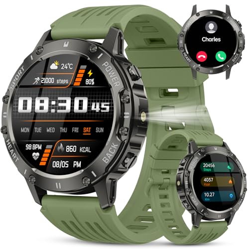 TIMU Military Smart Watch for Men Answer/Make Calls, 1.45 HD Fitness Tracker with Heart Rate/Sleep Monitor/Pedometer, 114+ Sports Mode Activity Trackers,