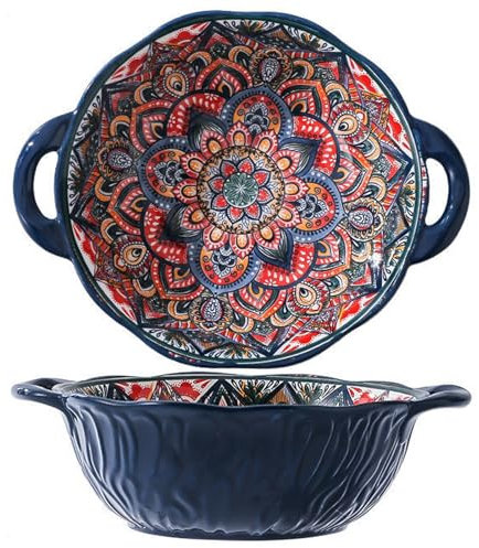 TuYines Saladier en céramique, grand bol à soupe, multicolore, avec poignées, diamètre : 20 cm, bols à soupe, bols à dessert, bols à fruits