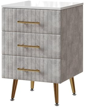 Vicco Nachttisch Velia, Grau, 41 x 62 cm | mit 3 Schubladen, zur Ablage von Alltagsgegenständen im Schlafzimmer