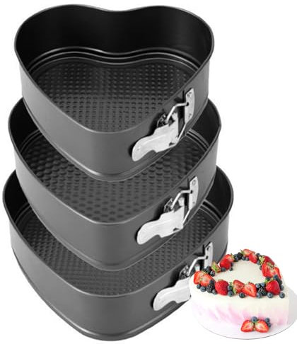Pasdrucn Juego de 3 moldes para tartas, moldes para tartas, pequeños, rectangulares, rectangulares, redondos, con forma de corazón (corazón)