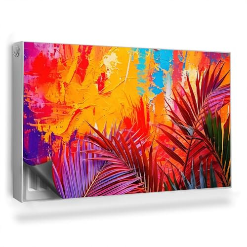 Cache Radiateur 100x60 cm pour Salon et Cuisine Couverture Magnétique Tapis Design pour Radiateurs Protège et Décore Facile à Installer - Feuilles de Palmier, Peinture Abstraction