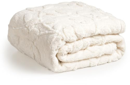 TFCIOD Coperta Pile in Morbido Motivo a Foglia, Plaid Divano Coperte Pile, Coperta Morbida, Morbida e Soffice Throw per Letto, Divano e Divani, Viaggi, Campeggio (Bianco, 200x230cm)