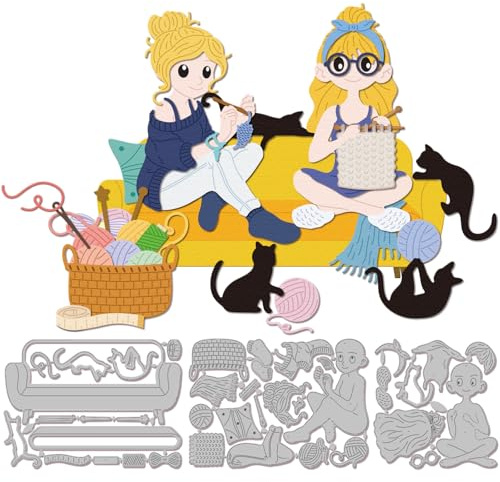 GLOBLELAND Stanzformen Für Strickdamen Zum Selbermachen Scrapbooking Metall Katzensofa Stanzformen Garnknäuel Stanzungen Zum Prägen von Karten