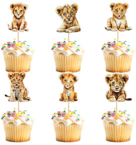 Blumomon 24 Stück Löwe Muster Cupcake Toppers Herzlichen Glückwunsch zum Geburtstag Cupcake Dekoration für Kinder Wild Jungle Tier Theme Birthday Party Dekor
