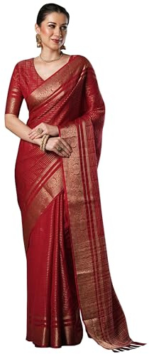 AKHILAM Women's Viscose Ethnic Motif Printed Saree With Unstitched Blouse Piece (KUSUM2001_NSM_Parent), Maroon, One size