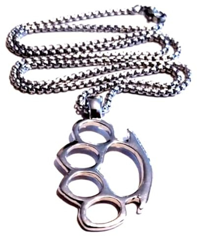 Stainless Steel Knuckle Duster Pendant Necklace, 4.6 cm x 3 cm, 60 cm Box Chain