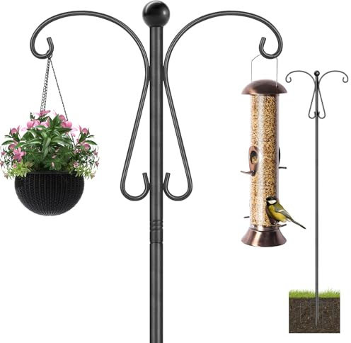 Station de suspension pour mangeoires à oiseaux, 194 cm, support robuste pour jardin, mangeoire à oiseaux, crochets réglables pour lampes solaires, panier de suspension, 1 lot