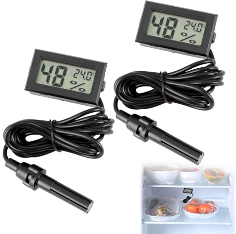 2 Pack Embedded Digital Thermometer Hygrometer Temperature Humidity Gauge | Mini Embedded Meter with Probe, For Reptiles, Aquarium, Terrarium, Incubator, Tortoise, Office & Living Room, Black