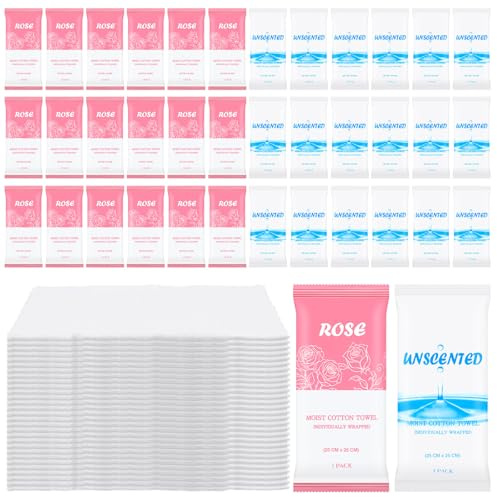 Moist Towelettes, Disposable Pre Moistened Towels Individually Wrapped, Soft Portable Face & Body Wet Towels for Travel Hotel Sport Camping Spa 9.8 inch (Pack of 60, Rose & Fresh)