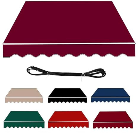 RXQHV Toldos Manuales de Jardín, Tela de Repuesto Toldo de Patio Cubierta Superior Retráctil Parasol para Exteriores Tela Resistente A Los Rayos UV y Al Agua con Faldón (Size:3.5x3m,Color:Borgoña)