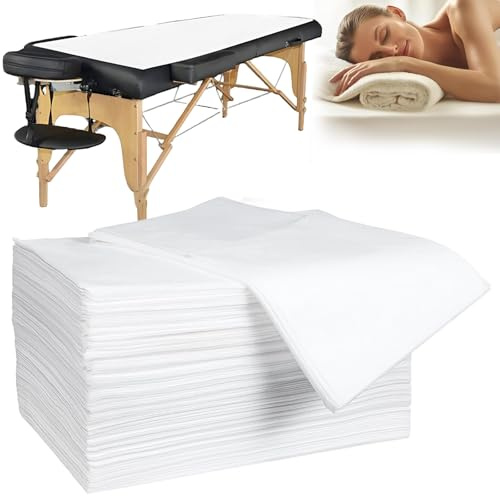 100 Stück Einweg Bettlaken für Massageliege, COCREAZY 80x180cm Einweg Massagetisch Bettlaken Vliesstoff Spannbettlaken Einweg Auflagen Massageliege für Spa Schönheitssalon Krankenhausbetten Hotel,Weiß