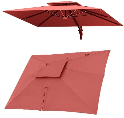 QSPNVFB 3X4 M Rectangulaire Auvent De Parapluie Déporté 8 Baleines Toile De Rechange Pour Pour Parasol Terrasse, Couverture De Rechange Pour Parasol Piscine(Burgundy,Double top 3x4m(10' x 13')
