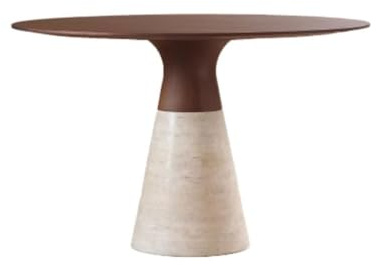 DIANXI Table à Manger Moderne Table À Manger en Bois Massif Crème avec Base en Pierre Et Tunnel À Vent, Table De Négociation en Noyer, Table Ronde Tables de Salle à Manger de Cuisine