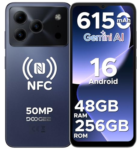 DOOGEE Note 56 Plus AI Android 16 Smartphone Ohne Vertrag, 48GB+256GB/2TB TF, Handy ohne vertrag 50MP AI Kamera, T7225 Octa Core 6150mAh Akku Handy, 6.56 HD+ 90Hz, Widevine L1/NFC/Face/Fingerabdruck