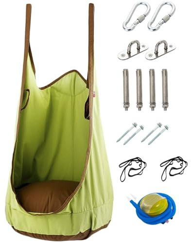 Sensory Pod-Schaukelstuhl, Hängematten-Schaukelsitz, Verbesserter Hängepod-Schaukelstuhl aus Baumwolle mit aufblasbarem Kissen und sämtlichem Zubehör, Tragkraft 120 kg, for Spielzimmer(Green)
