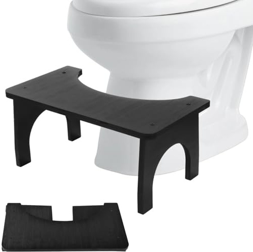 Tabouret de toilette en bois pour adultes - Siège de toilette ergonomique à 35° - Position du corps confortable - Base antidérapante - Facile à nettoyer - 17 x 20 x 37 cm - Noir