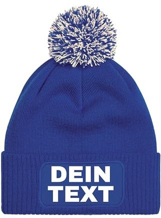 NIMAMA Personalisierte Mütze Beanie mit eigenem Text Bedrucken Lassen - Herren & Damen Strickmütze Wintermütze mit Bommel als Geschenk - Statement Lustiger Spruch Fun Mütze für Männer & Frauen