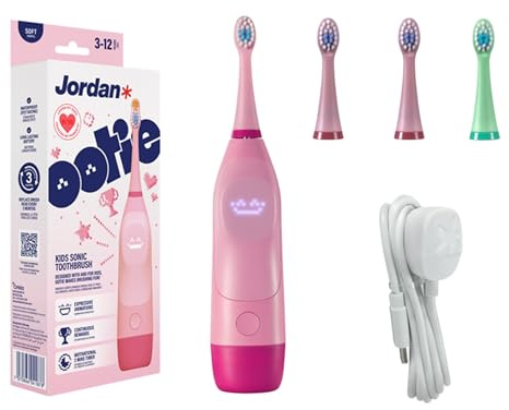 Jordan* ® OOTIE | Brosse à dents électrique sonique pour enfants de 3 ans et plus | Écran interactif, 2 têtes de brosse, capteur de pression, minuterie de 2 minutes, rechargeable, nettoyage sonique