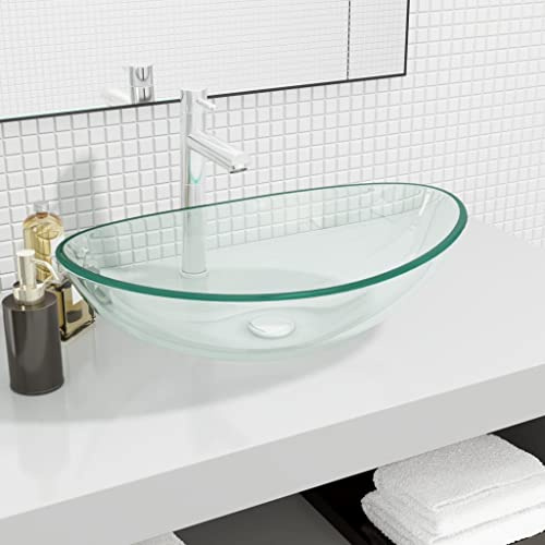Lavandino in Vetro Temperato Trasparente 54,5x35x15,5 cm per Bagno Moderno Design Appoggio Resistente e Facile da Pulire Lavabo Vetro Temperato per Toeletta Lavatoio Cucina