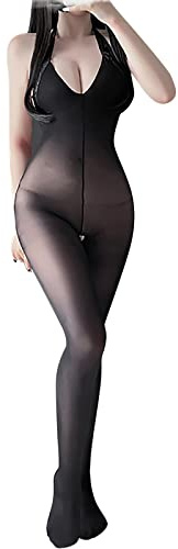 Generico Donna Fishnet Bodystocking Lingerie - Fishnet Body Con Calze Bodystocking Senza Cavallo Tuta Aderente Elasticizzato Rete Trasparente Jumpsuit Catsuit Babydoll Un Pezzi
