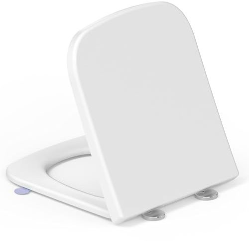 Square Toilet Seat Soft Close, YEAUPE PRO White Quick Release Urea-Formaldehyde Universal Fit Loo Seats,Easy to Clean,Adjustable Hinges for Most Standard Bathroom Bowl Seat(42x 36x 4cm)
