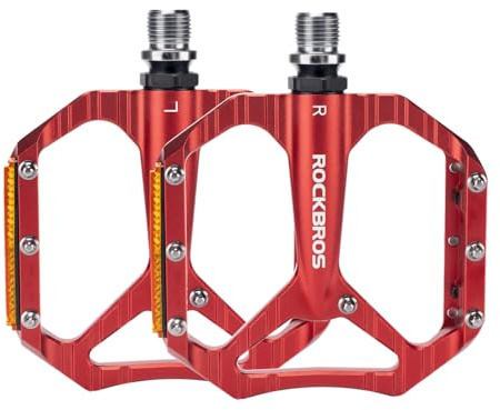 ROCKBROS Fahrradpedale aus Aluminium mit Reflektoren | Große Plattformpedale mit abgedichtetem Lager und 14 Anti-Rutsch-Pins für MTB, E-Bike, Gravel, Citybike, BMX und Rennrad