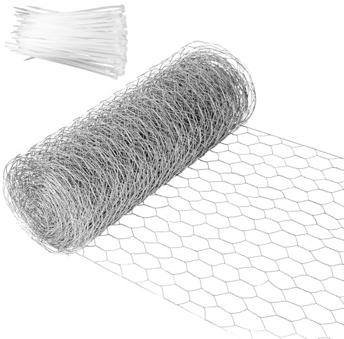 Malla Gallinero 40cm x 12m, Alambre de Conejo, 50 Bridas Cables, Malla Metalica Alvanizado Hexagonal, Valla Alambre Conejos para Pequeños Animales, Verdura Jardín, Aves Corral, Manualidades Bricolaje