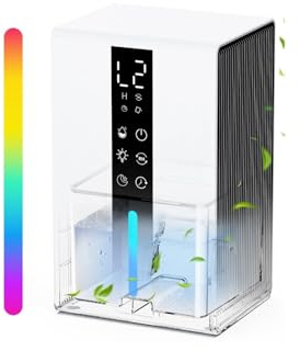 Deshumidificateur d Air avec 1800ML - Déshumidificateur Électrique 2 Vitesses et 2 Modes, Dégivrage Automatique et Arrêt Automatique, Minuterie 6-48H et Éclairage RGB - pour Salle de Bain et Chambre