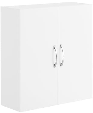 SoBuy Kitchen Wall Cabinet 20cm Deep with Adjustable Shelf & Metal Handles | Slim Wall Mounted Storage Cupboard Unit for Bathroom & Small Spaces, Modern Double-Doors Style, White, 55x20x60cm