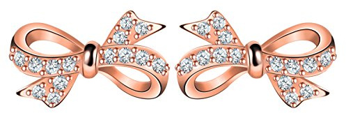 Unendlich U Elegant Schleife Damen Mädchen Ohrstecker 925 Sterling Silber Zirkonia Stecker Ohrringe Ohrschmuck, Rosegold