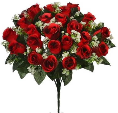 A1-Homes 41cm Artificial Silk Red Rose Bush with Gyp & Foliage 24 flower heads- Wedding Grave Home Decoration