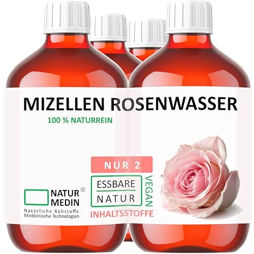 2.000-ml (4 x 500-ml) ESSBARES 2-PHASEN ROSENWASSER 100% Naturrein NATURMEDIN®