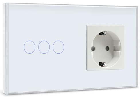 BSEED Interruptor de luz táctil con enchufe con indicador LED, 3 vías, 2 vías, toca el campo del sensor, enchufe de pared táctil, lámparas LED blancas (no interruptor inteligente)