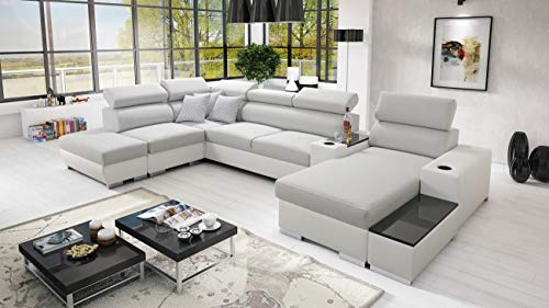 All4All Ecksofa mit Schlaffunktion Ponti 368 cm x 227 cm - Wohnlandschaft U-Form - Schlafsofa mit Bettkasten - XXL Sofa - Groß - Gewebe mit Kunstleder - Rechte Seite - Grau/Weiß - Modern 26