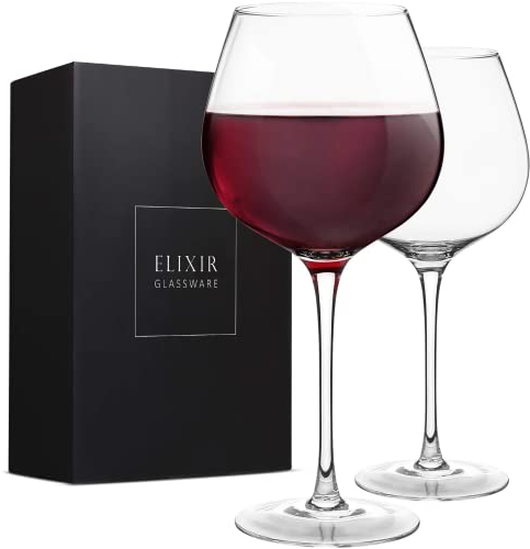 Bicchieri da vino rosso – grandi soffiati a mano – Set di 2 calici da vino a stelo lungo, 100% senza piombo – regalo per degustazione di vino, matrimonio, anniversario, Natale, 22 oz, trasparente