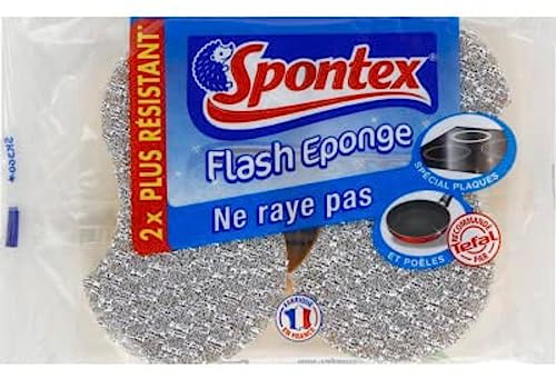 SPONTEX - Flash Eponge - 2 éponges non-rayantes spéciales plaques et poêles