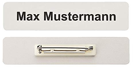 Aluminium Namensschild 87x20mm mit individuellem Wunschtext (Sicherheitsnadel)