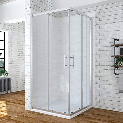 AQUABATOS® 80x80 x 185 cm Duschkabine Eckeinstieg mit Einfaches Rollen Befestigungssystem Schiebetüren Eckdusche Duschabtrennung Eck Dusche Schiebetür aus 6mm ESG Sicherheitsglas Höhe 185cm